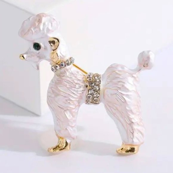 Brooch Poodle Dog Rhinestone Pin Stylish Sparkle Glam Fancy Pet Gold Trendy Fun - Picture 1 of 2